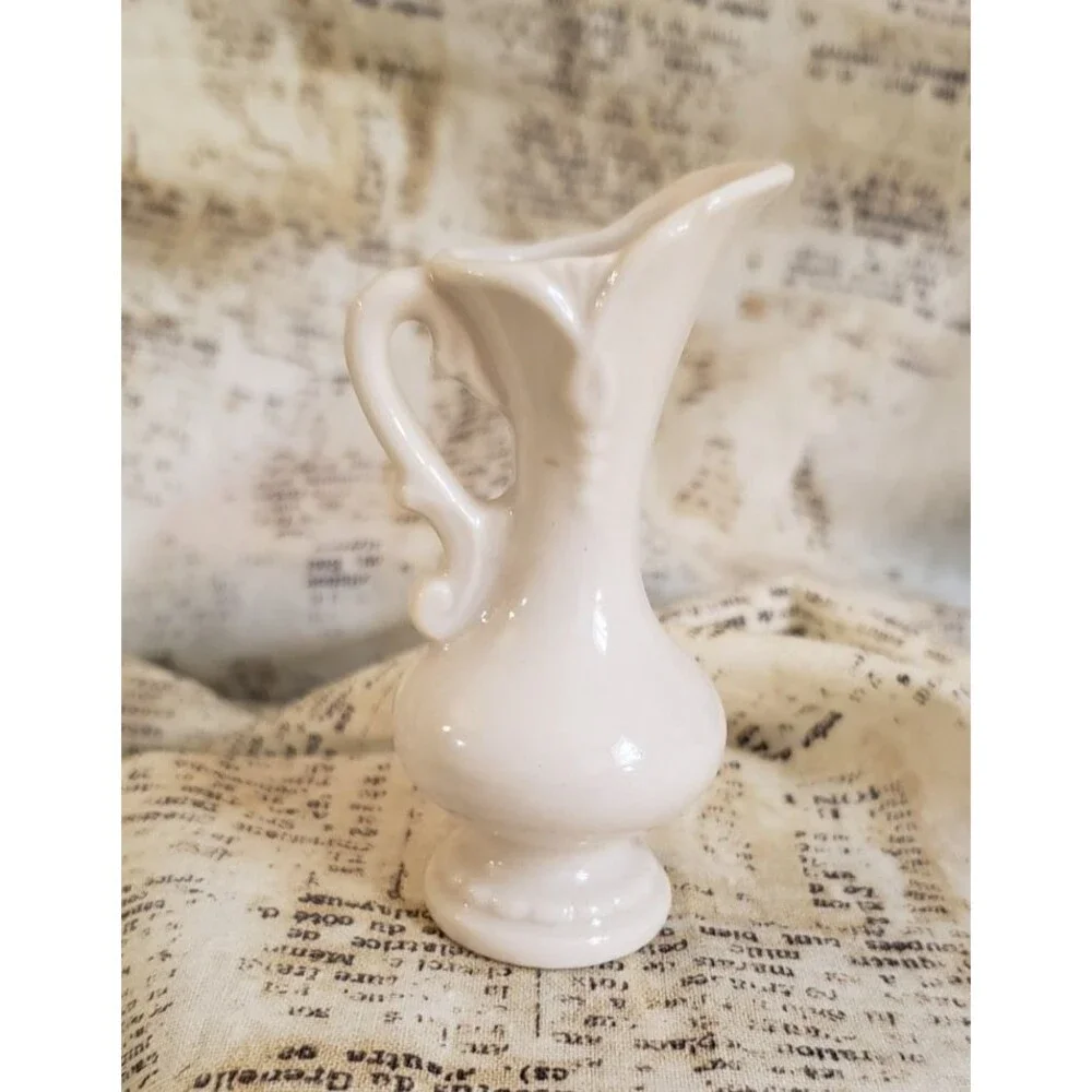 Artsy, Cottagecore, - Vintage Miniature White Water Pitcher w/ Delicate Patterns